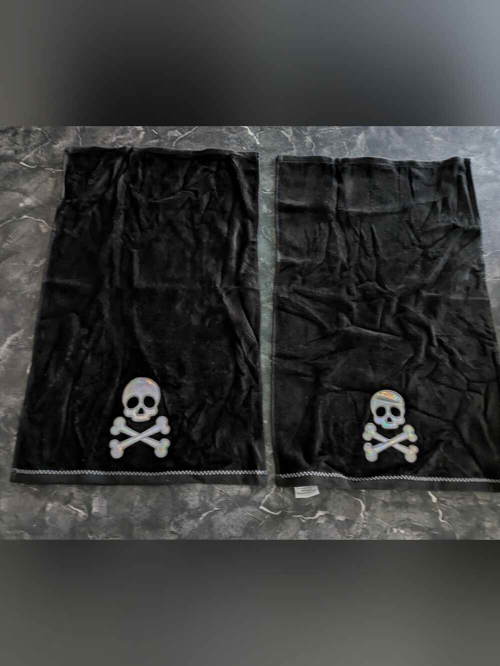 Kassafina Halloween Skull Crossbones Bathroom Towels Set of 2 Black 100% Cotton